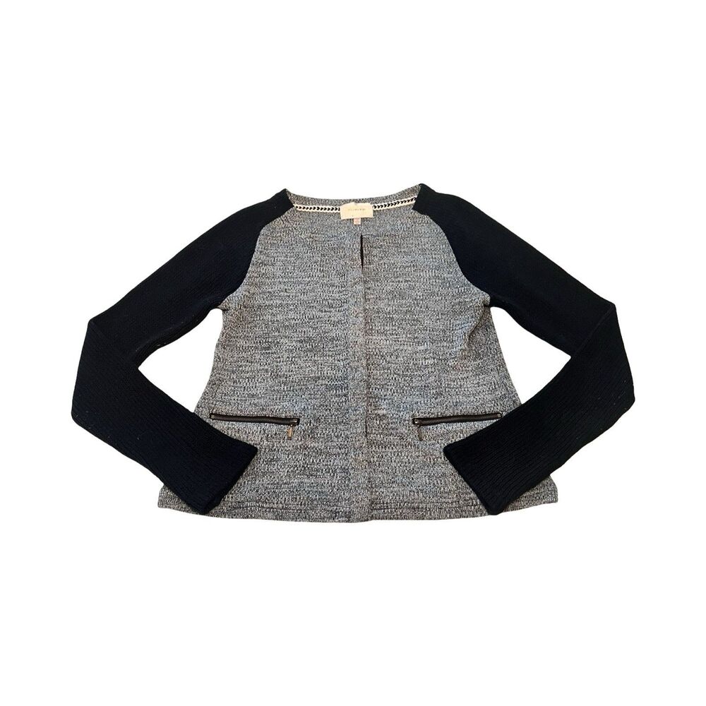 Skies Are Blue Womens‎ Grey Marled Knit Black Ribbed Sleeve Jacket Size M 21298